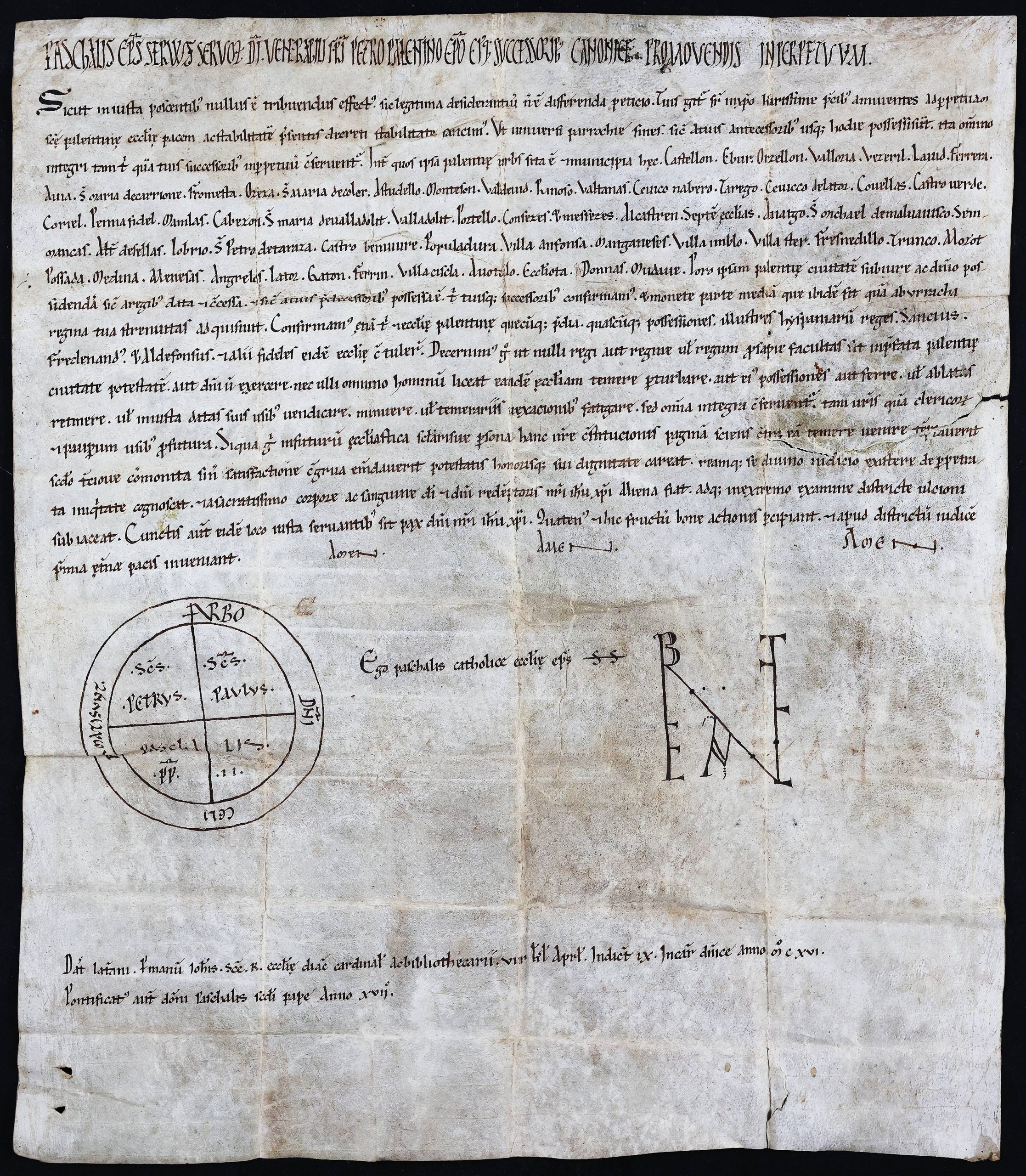 Bula del papa Pascual II conservada en el Archivo de la Catedral de Palencia